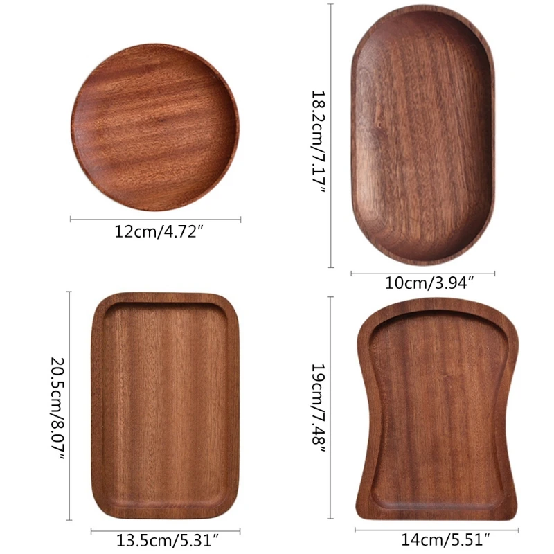 

4 Shapes Wooden Serving Trays Wooden Plate Storage Tray Tea Dessert Dinner Breads Fruits Snack Food Display Dishes Trays
