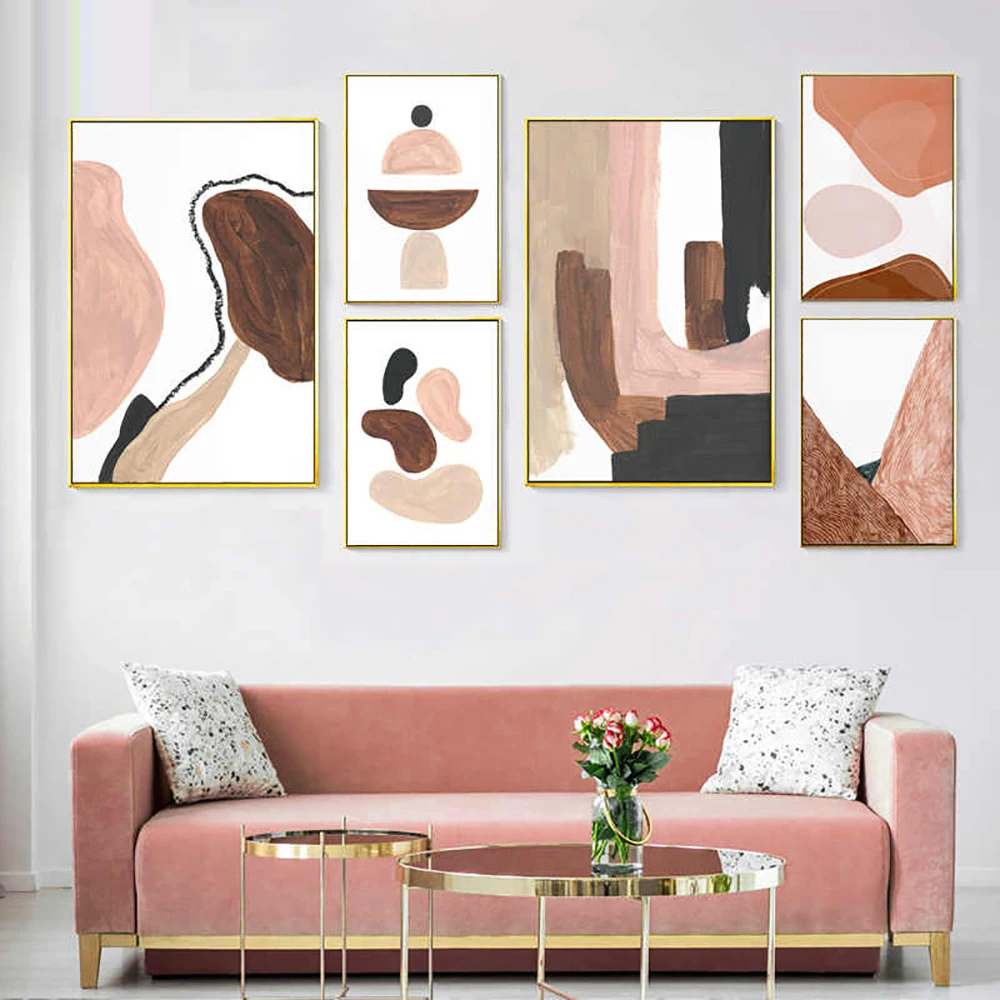 

Trendy Modern Abstract Pink Brown Geometric Canvas Painting Poster Printing Wall Art Picture Bedroom Living Room Home Decor