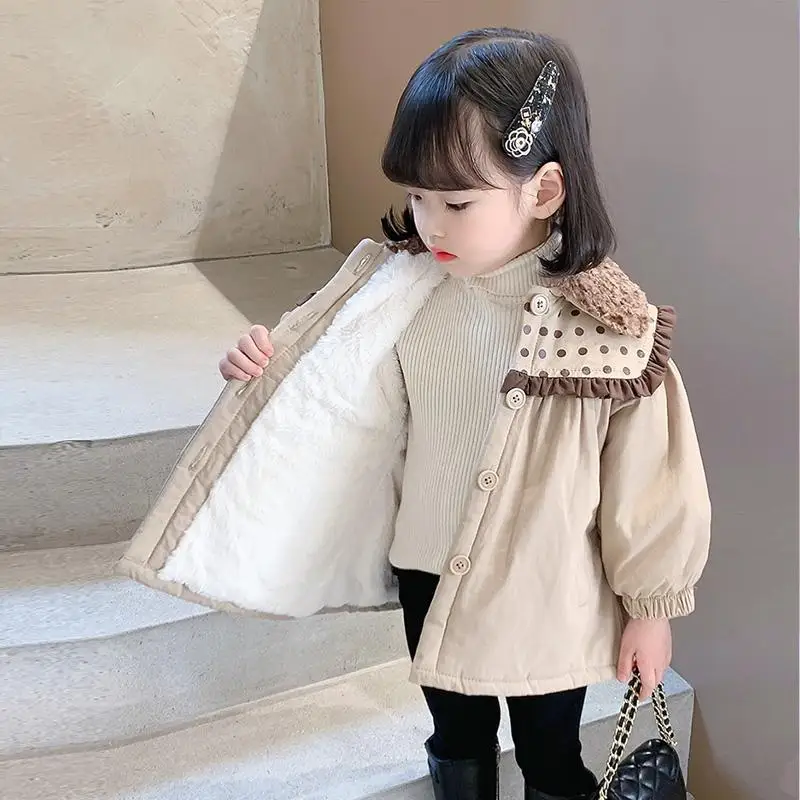 

2022 New Children Cotton Cute Coat Baby Turndown Collar Thicken Warm Jacket Girls Winter Kids Girls Casual Outwear A06
