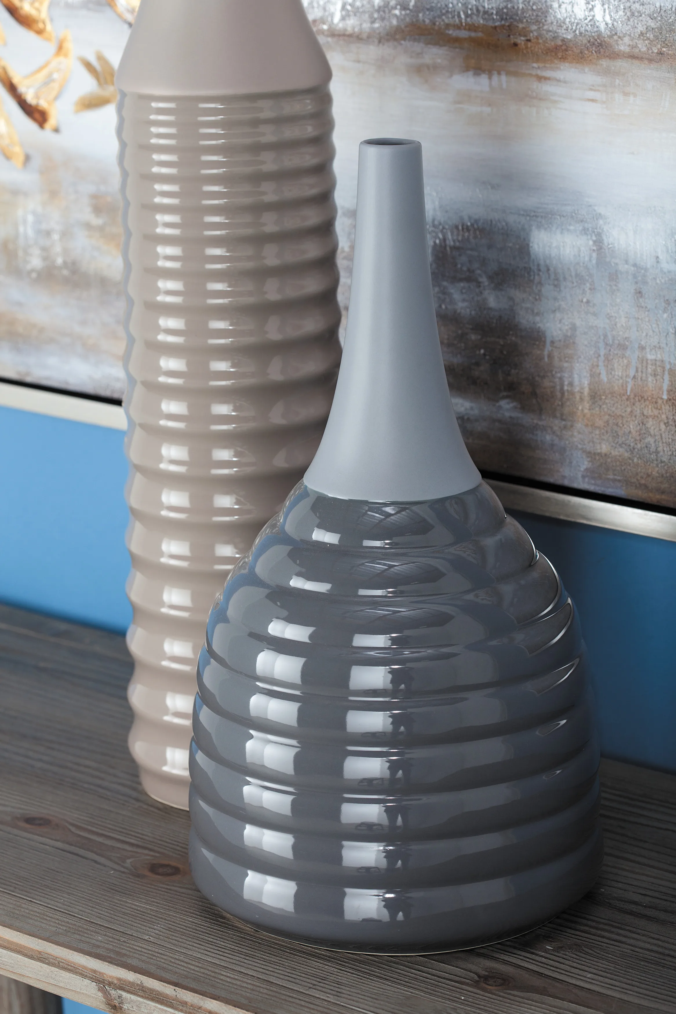 

Funnel-shaped 19 x 10 inch glazed black ceramic vase