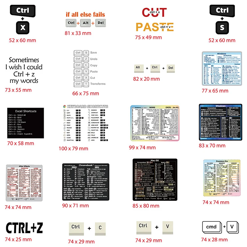 

60Pcs/Set Windows+ Word/Excel (for Windows)/Adobe Photoshop Quick Reference Keyboard Guide Shortcut Sticker Fit For Laptop or PC