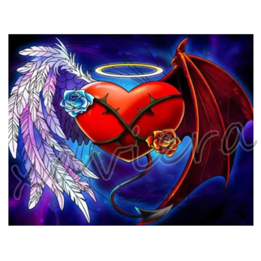 

5D Diy Diamond Painting Abstract Angels and Demons Heart Cross Stitch Full Drill Square Embroidery Mosaic Rhinestones Artwork