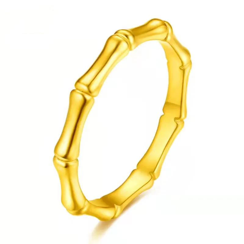 

YIBEIZHI Настоящее 24k чистое золото кольцо Au999 бамбуковый дизайн круглая кожа простой темперамент свадебный подарок обручальные кольца