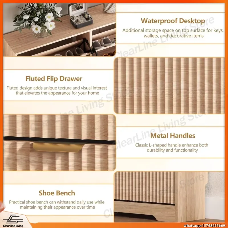 Тумба для обуви с 6 выдвижными ящиками для прихожей, из дуба, с рифленой отделкой, деревянная, с регулируемыми полками, современный органайзер для обуви в коридор (art.: 3920dab25c205) - 3920dab25c205