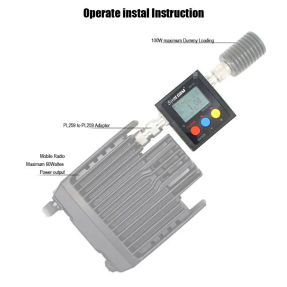 

Walkie-talkie Standing Wave Meter SW-102 125-525Mhz VHF/UHF Antenna Power & SWR Meter+SMA-M& SMA-F Antenna Stand Wave Analyzer