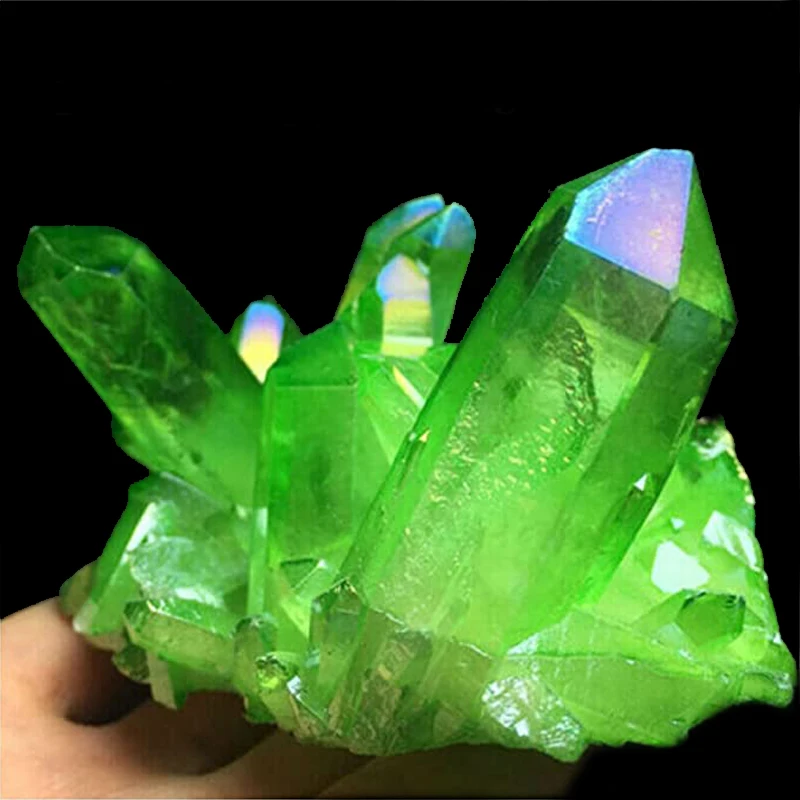 

50-200g Natural Crystal Green Angel Aura Quartz Cluster Stone Specimens Cured Titanium Coating Healing Crystals Jewelry Decor