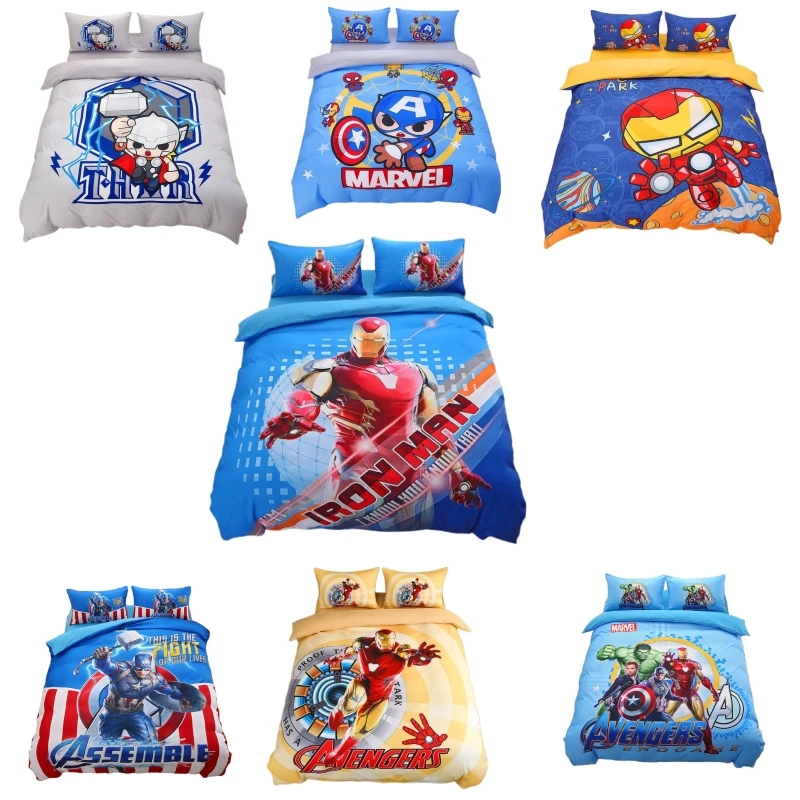 

Iron Man student creative cartoon bed sheet quilt cover skin-friendly soft home textile bedding Captain America 4pcs kawaii 3pcs