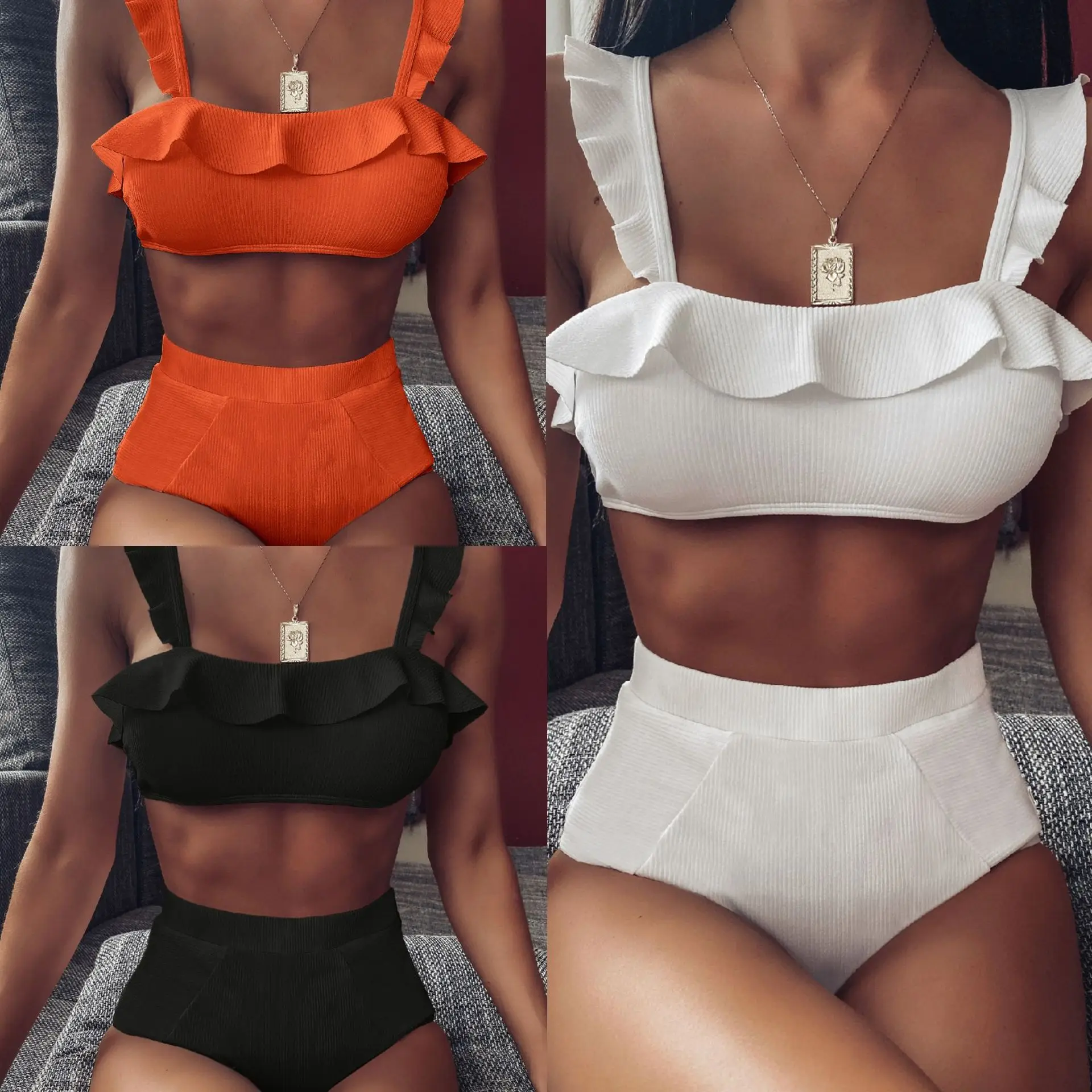 

Ruffled Sexy High Waist Bikini Vintage Print Sexy Bikini Ladies Split Swimsuit New Sexy Swimwear Women Bikinis Set Plus Size