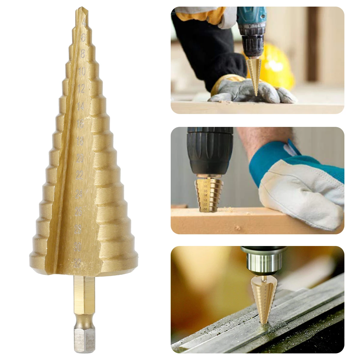 

4-32mm HSS Straight Groove Step Drill Bit Titanium Coated Wood Metal Hole Cutter Core Fast Precision Hole Drilling Tools Set