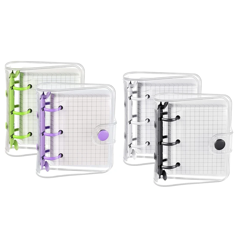 

2 Sets Mini Clear 3 Ring Binder Covers With Binder Inner Paper Bag Clear Soft PVC Notebook Closure Binder