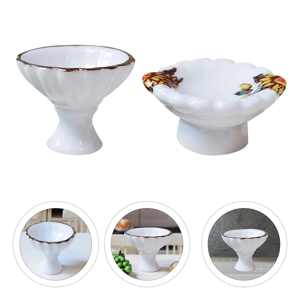 

2pcs Mini Dish Adornments Ceramic Simulation Fruit Plate Models Mini House Decors