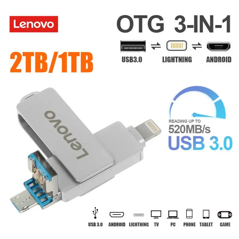 

Lenovo 2TB 3 In 1 USB Flash Drive 3.0 PenDrive 1TB 512GB Waterproof USB Memories Of Figures 128GB 256GB Wedding Gifts For Guests