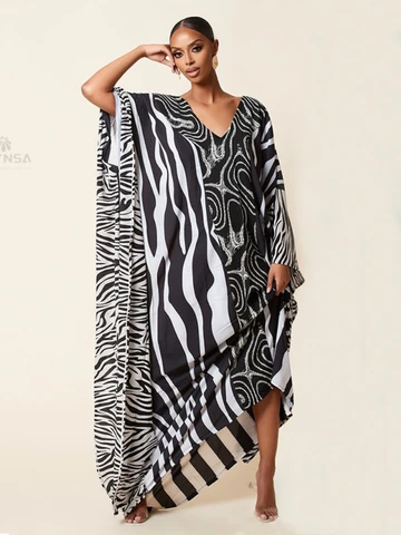 Женское длинное платье в полоску, свободное пляжное платье макси в ретро стиле с рукавами «летучая мышь», длинный кафтан, накидка, модель Q1360, 2023