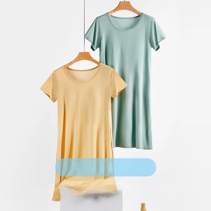 Летняя Новинка свободная Ночная рубашка средней длины с круглым вырезом и