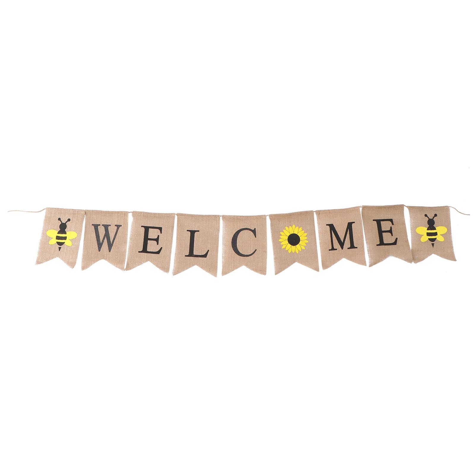 

WELCOME Wedding Party Swallowtail Banner Sunflower and Bee Printing Garland Bunting Flag Linen Dovetail Shape Party Supplies