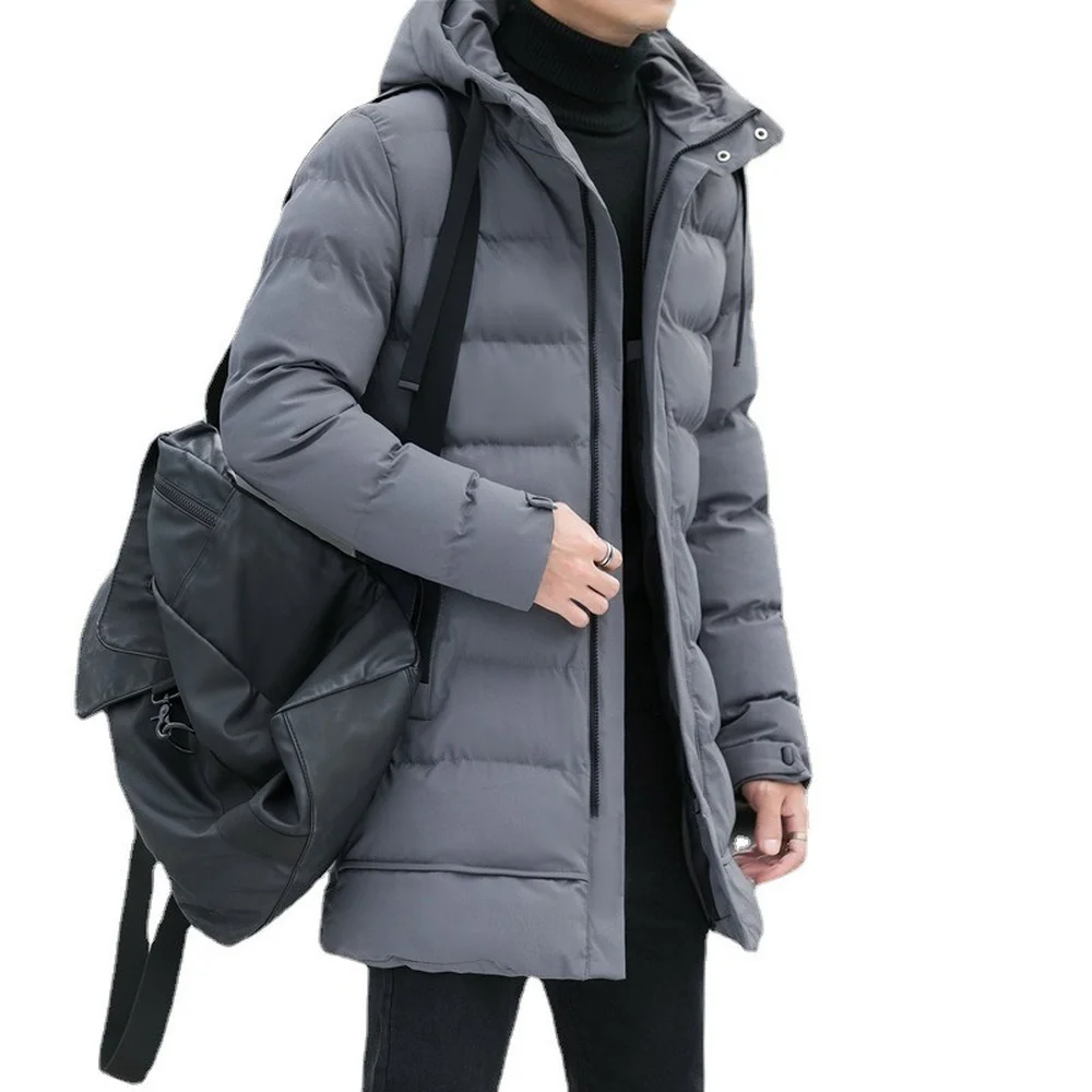 Long Puffer Jacket Men Autumn Parka Jacket With Hood Korean Fashion Slim Fit Long Jacket Men Cotton Padded Warm Coat 2021 Trends