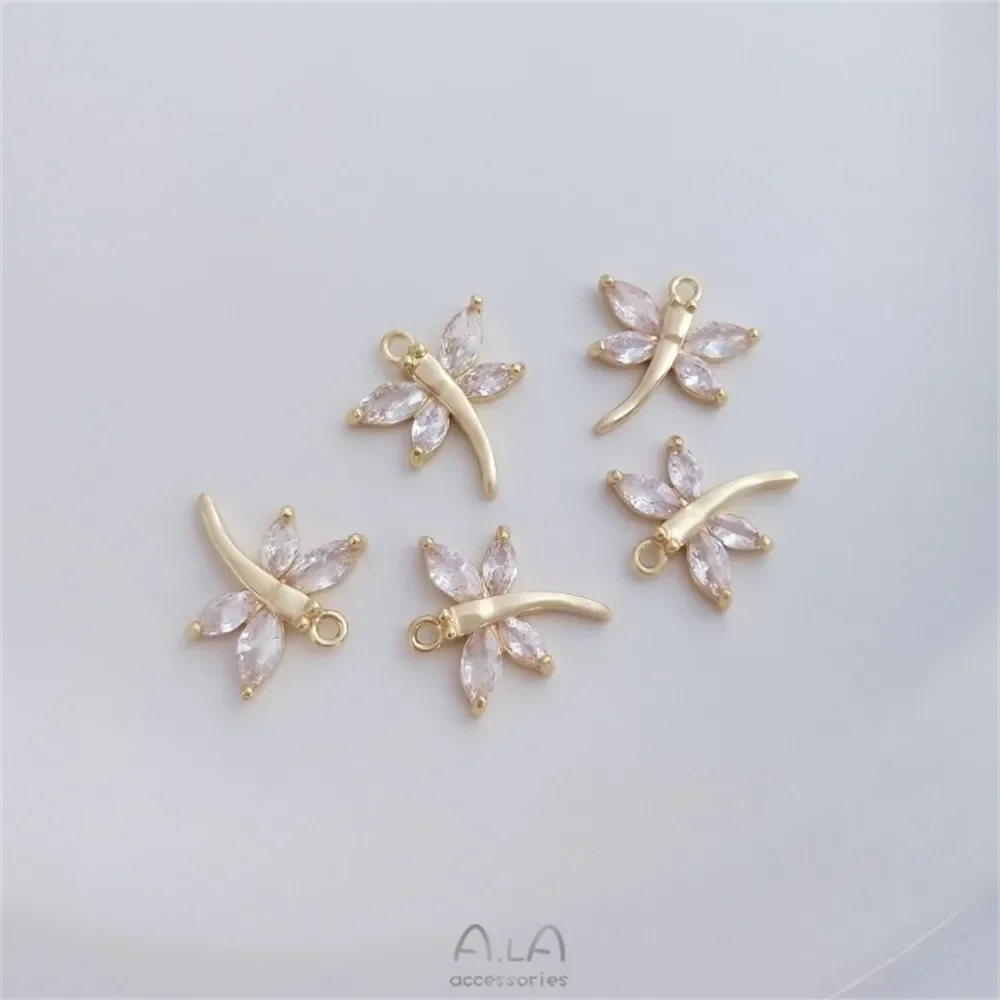 14-каратное золото инкрустированный конский глаз циркон кулон в виде стрекозы