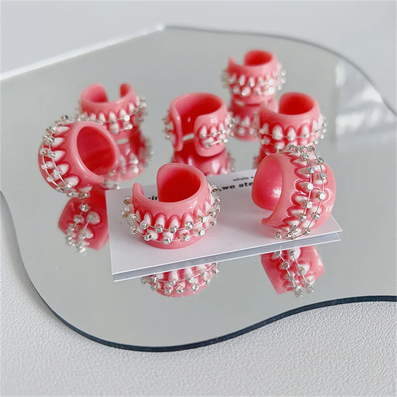 

Funny Resin Ferrule Teeth Gums Opening Ring for Women Sweet Harajuku Creative Punk Rock Girl Fashion Party Jewelry Wholesale