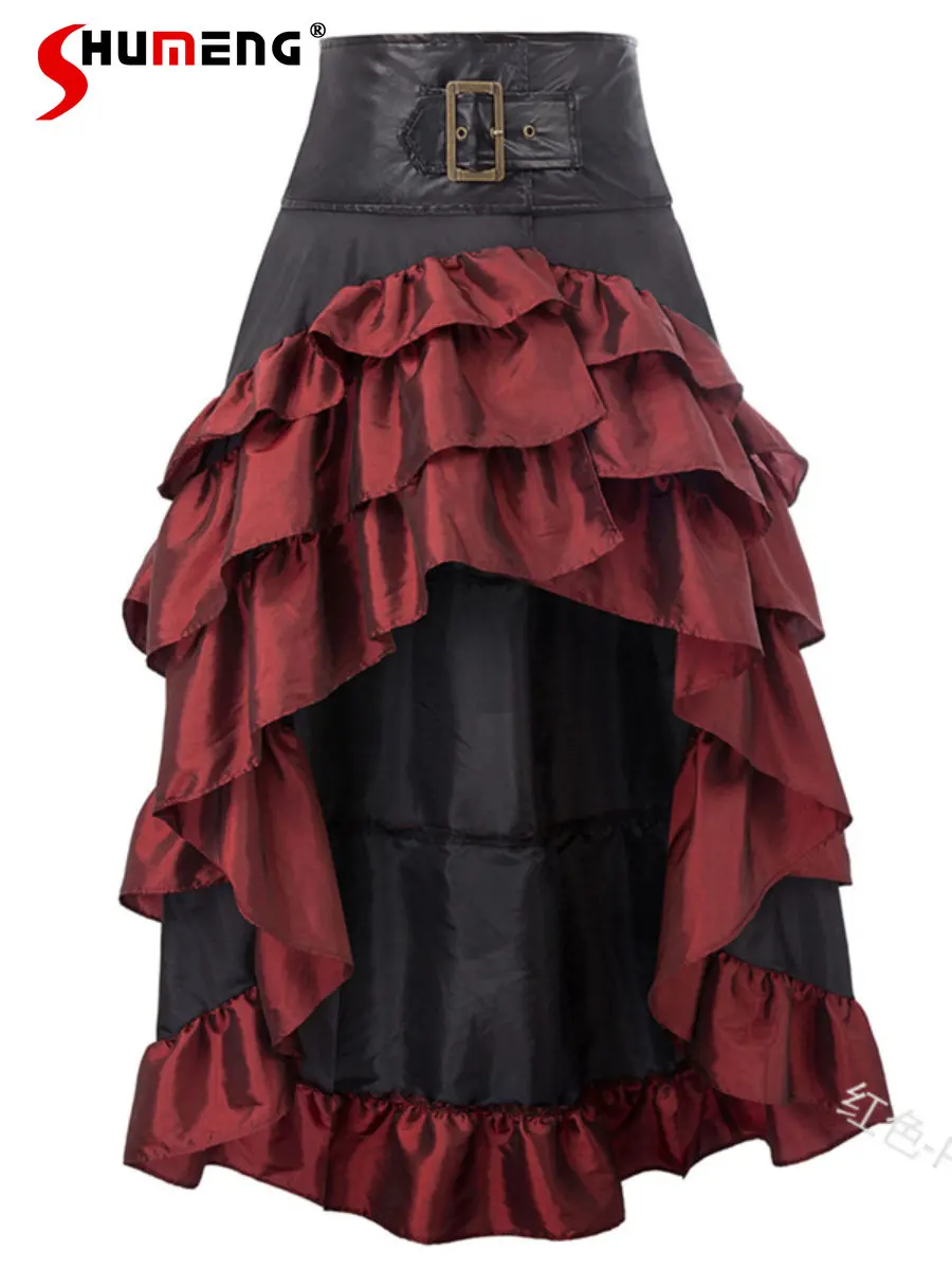 

European Retro Irregular Ruffled High Waist Stitching Cake Skirt Women 2023 Spring Fashion Streetwear Gothic Swallowtail Skirt
