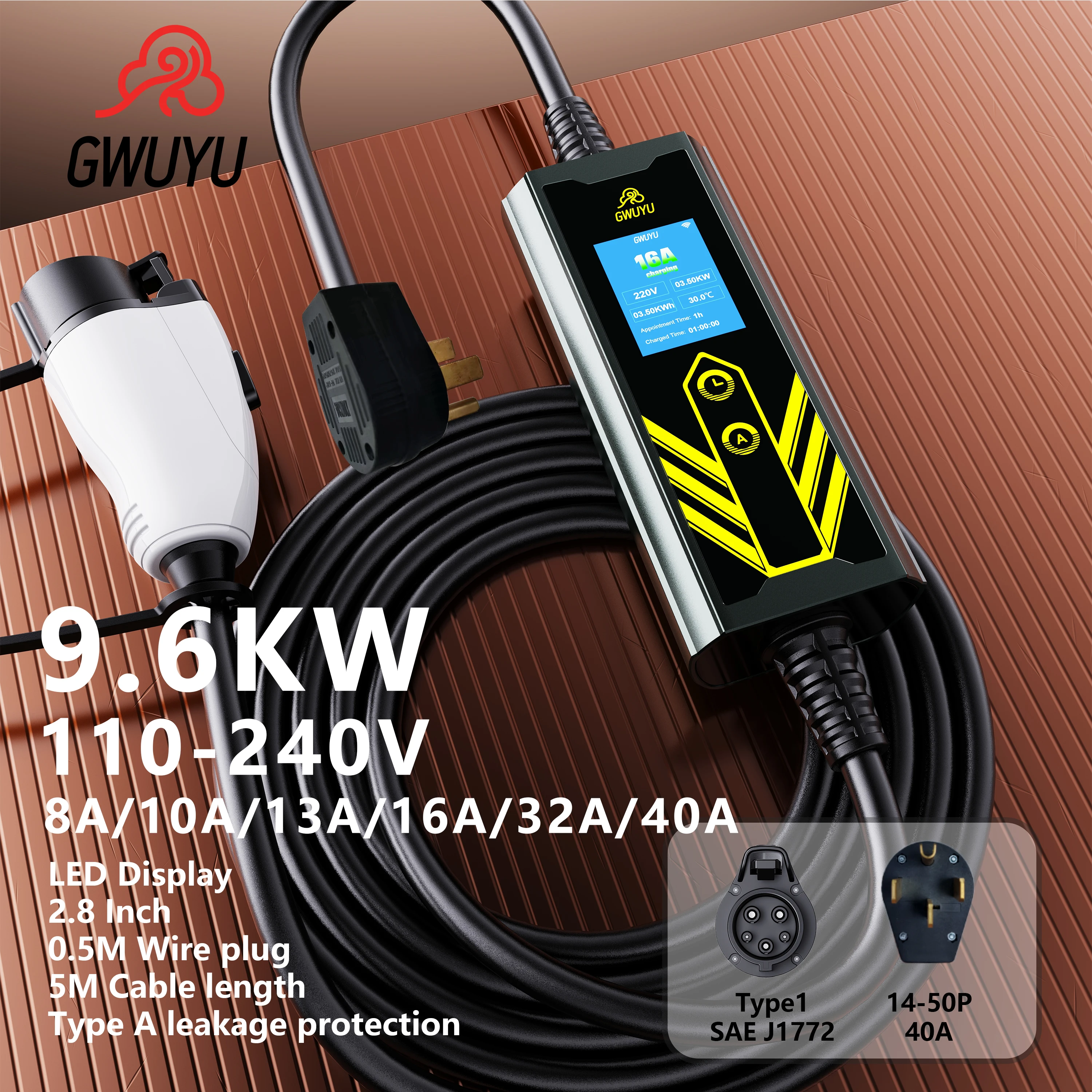Портативное зарядное устройство для электромобилей типа 1 GWUYU M66-1 110 кВт 32A 240 40A-в