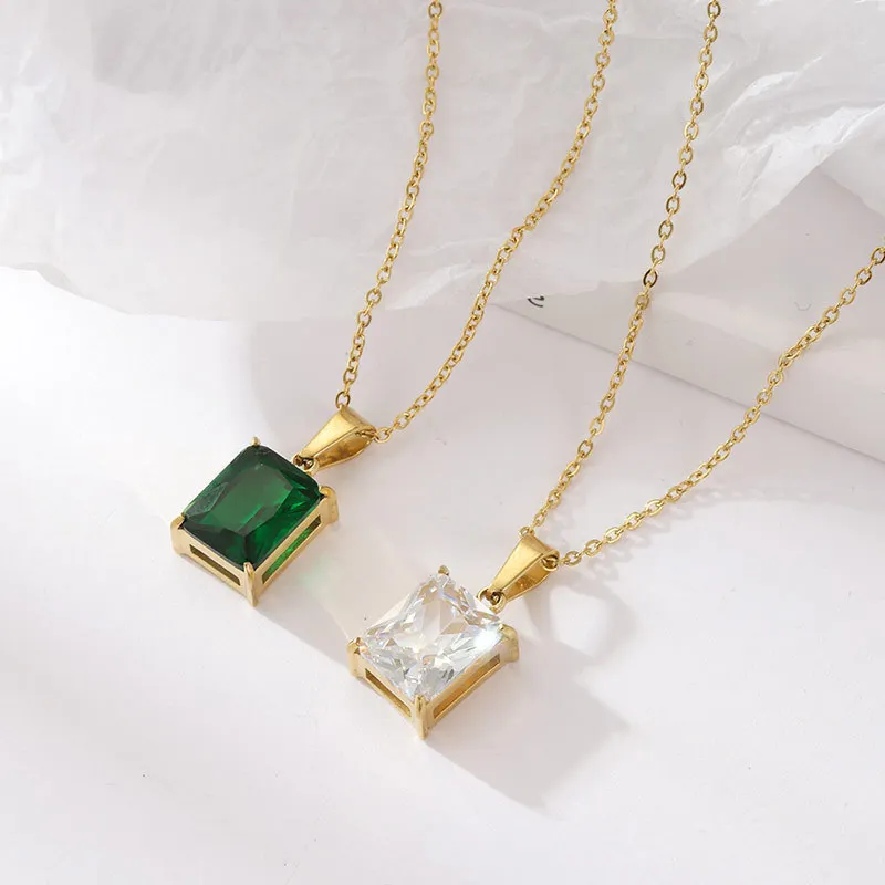 

Multicolor square rock sugar zircon non-fading necklace