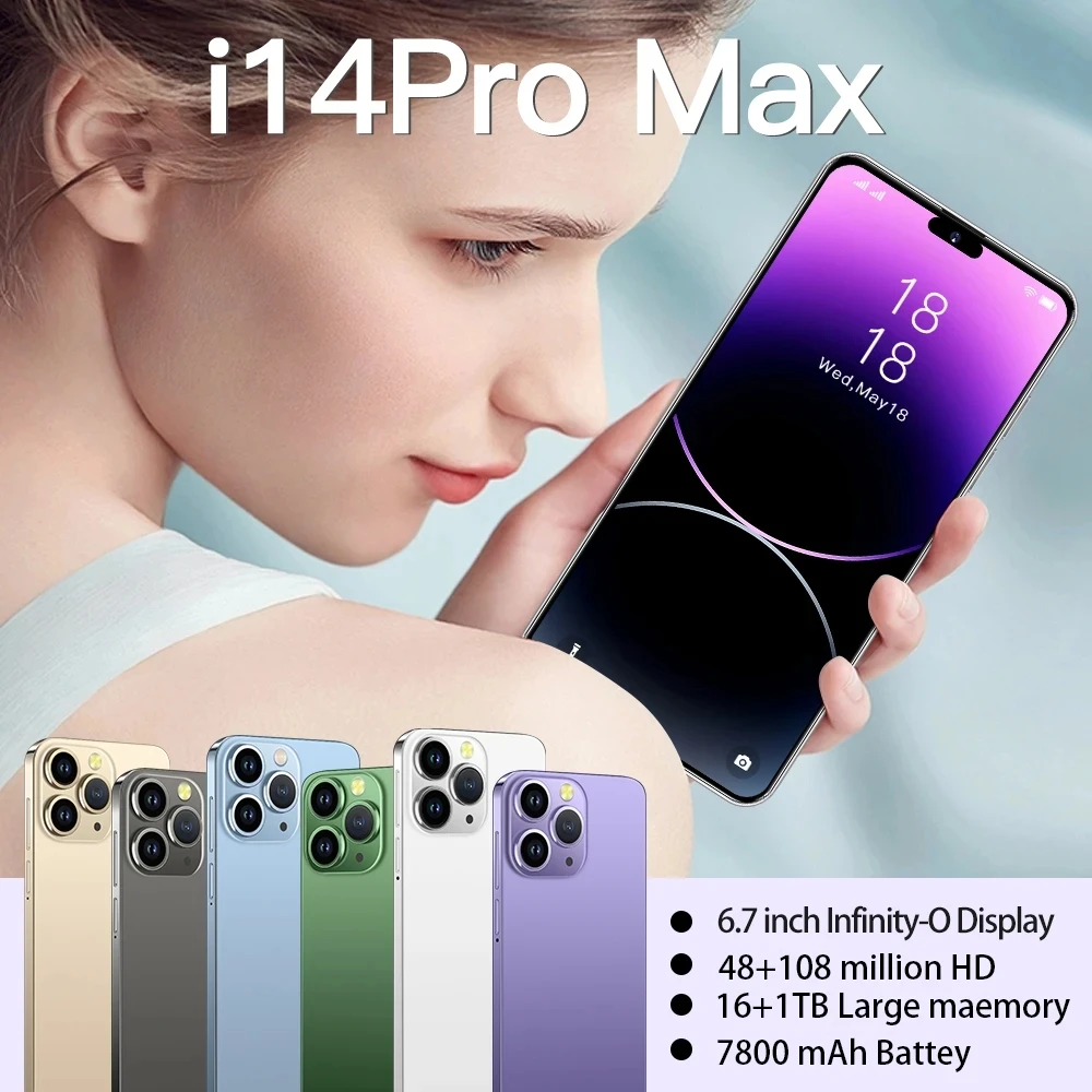 

Смартфон i14 Pro Max на Android 12, экран 6,7 дюйма, 7800 мАч, 16 ГБ + 1 ТБ