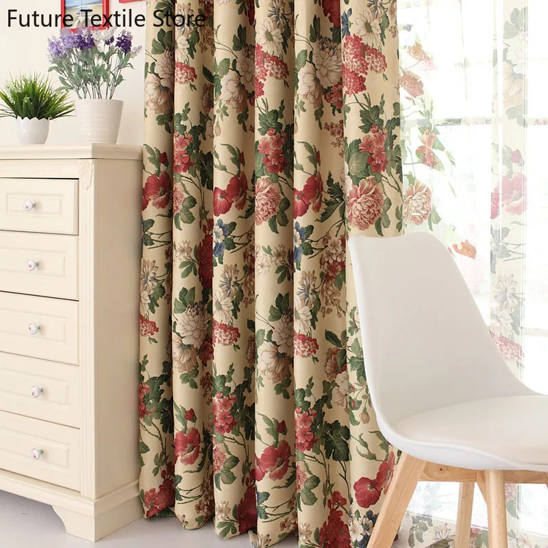 

2022 American Printing Pastoral Shading Cloth Bay Window European Style Curtain Screen Curtains for Living Dining Room Bedroom