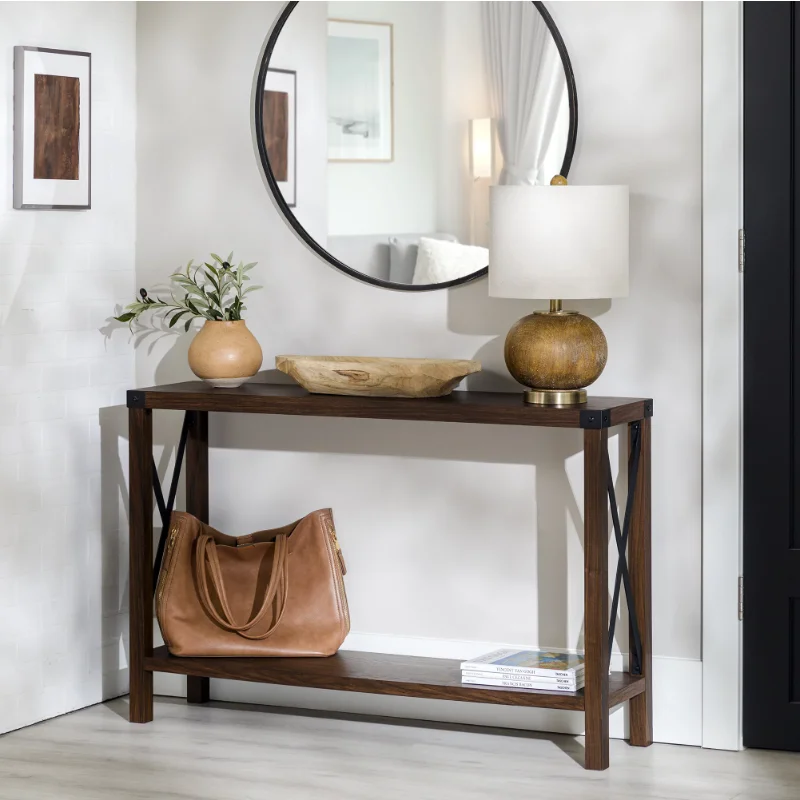 

Woven Paths Magnolia Metal X Console Table, Dark Walnut console table for living room console table for hallway