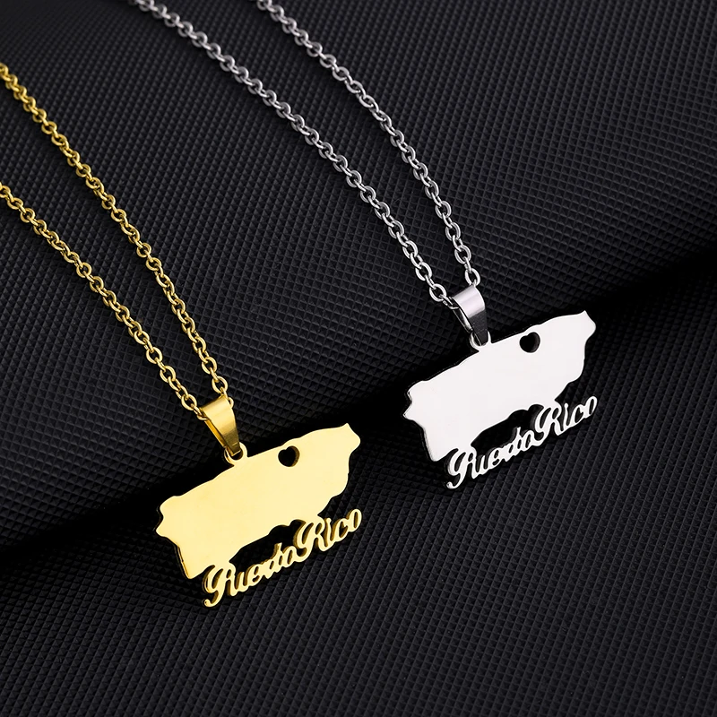Модное ожерелье с подвеской в виде сердца Пуэрто-Рико карты для женщин и мужчин