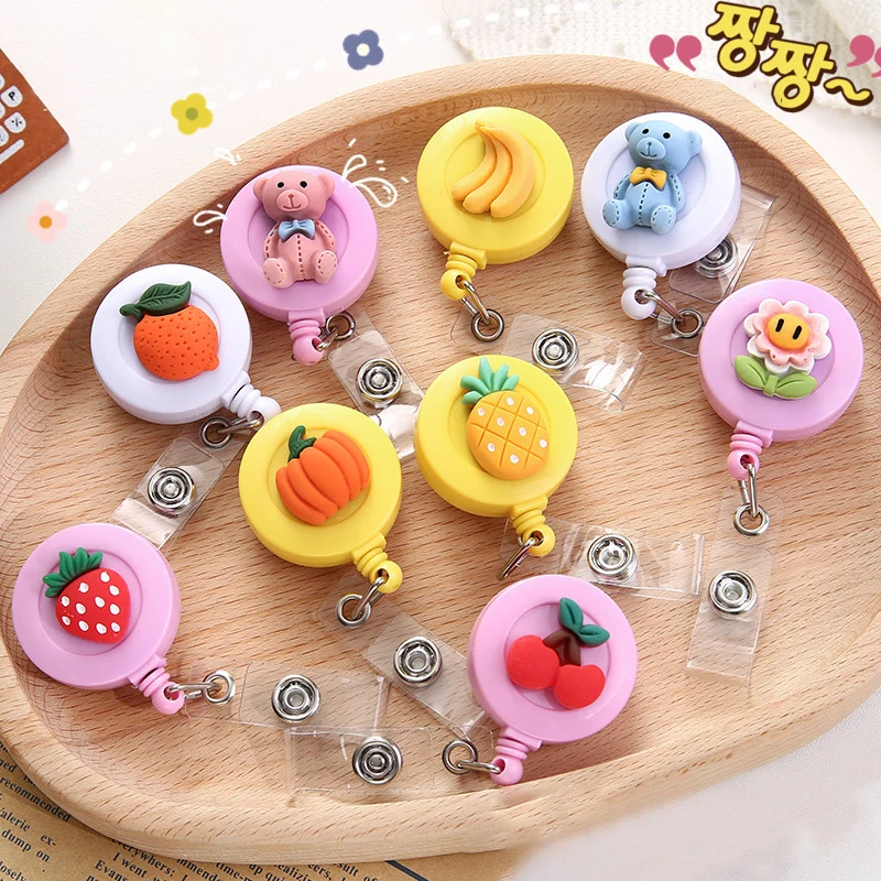 

Cartoon Animal Fruit Retractable Badge Reel ID Name Bus Staff Work Card Cover Case Clip Badge Holder Clip Office Supplies