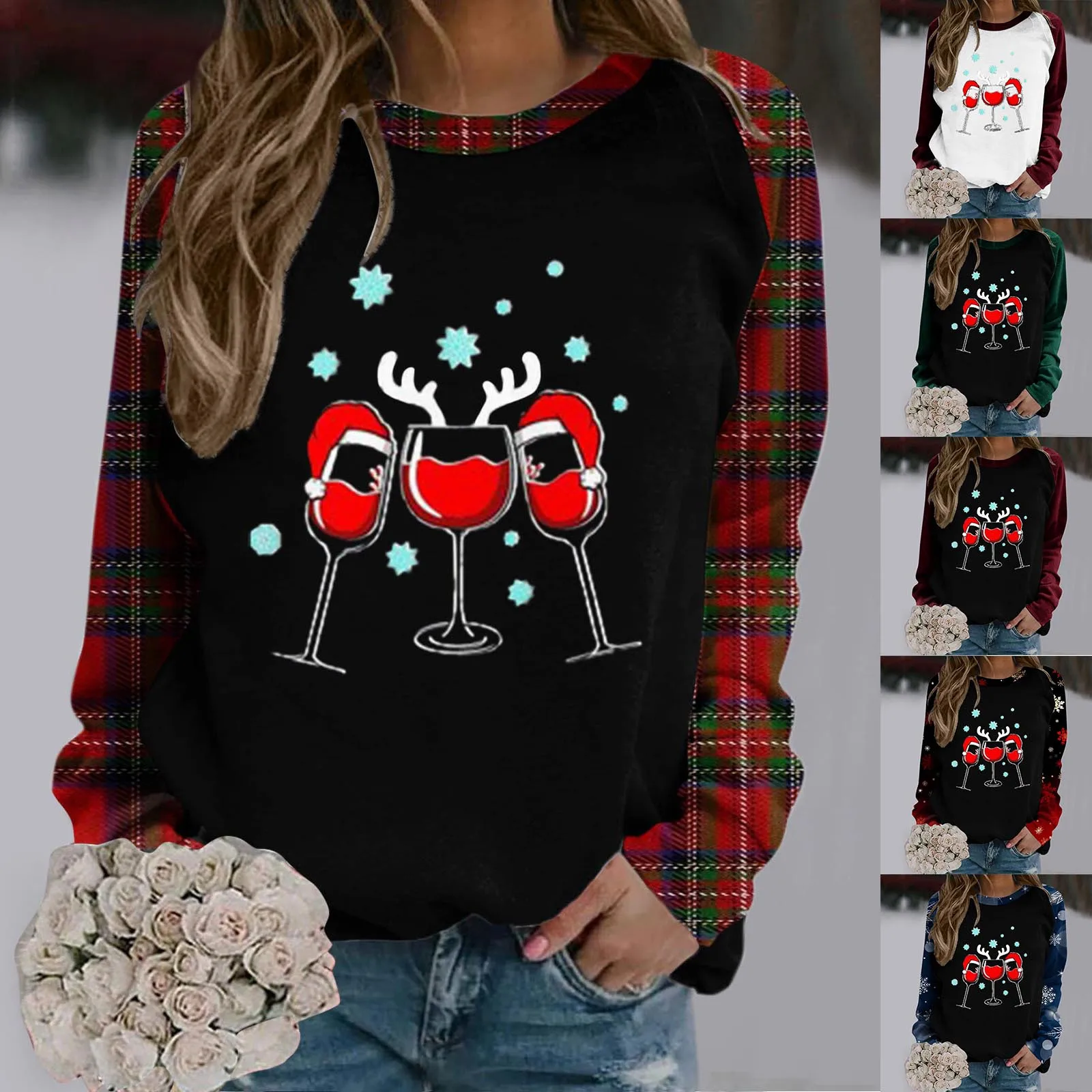 

Женский Повседневный свитшот с рождественским принтом, свитшот с круглым вырезом и длинным рукавом реглан, топ, женский топ для йоги, легкая футболка