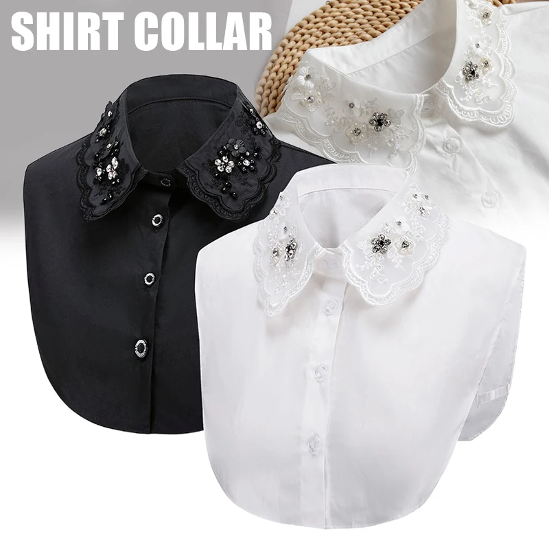Съемный фальшивый воротник с бусинами Стразы половинная рубашка блузка сетчатая