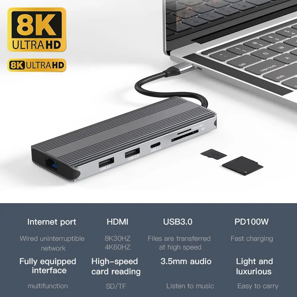 

Адаптер SD-ридер PD зарядка 3,5 мм разъем USB Type-C концентратор 8K Двойной HDMI док-станция Gigabit Ethernet для ноутбуков и ПК