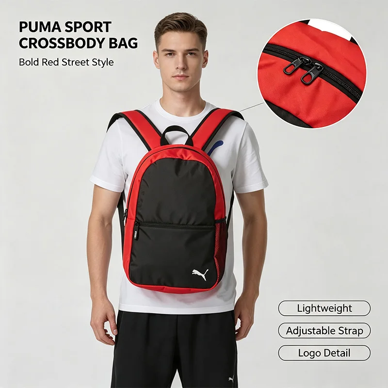Фото Спортивная сумка-кроссбоди Puma, красно-черная, на плечо, с регулируемым ремнем, легкая, прочная, универсальная, для повседневного и уличного стиля, повседневная сумочка №3