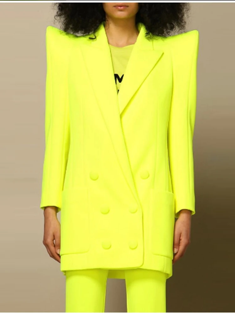 HIGH STREET Newest Fashion 2022 Designer Jacket Women Peak Strong Shoulder Double Breasted Blazer Fluorescein