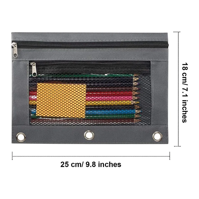 Pencil Pouch 3 Ring Zipper Pouches Case Binder Cosmetic Bag 2 Pack | Bags