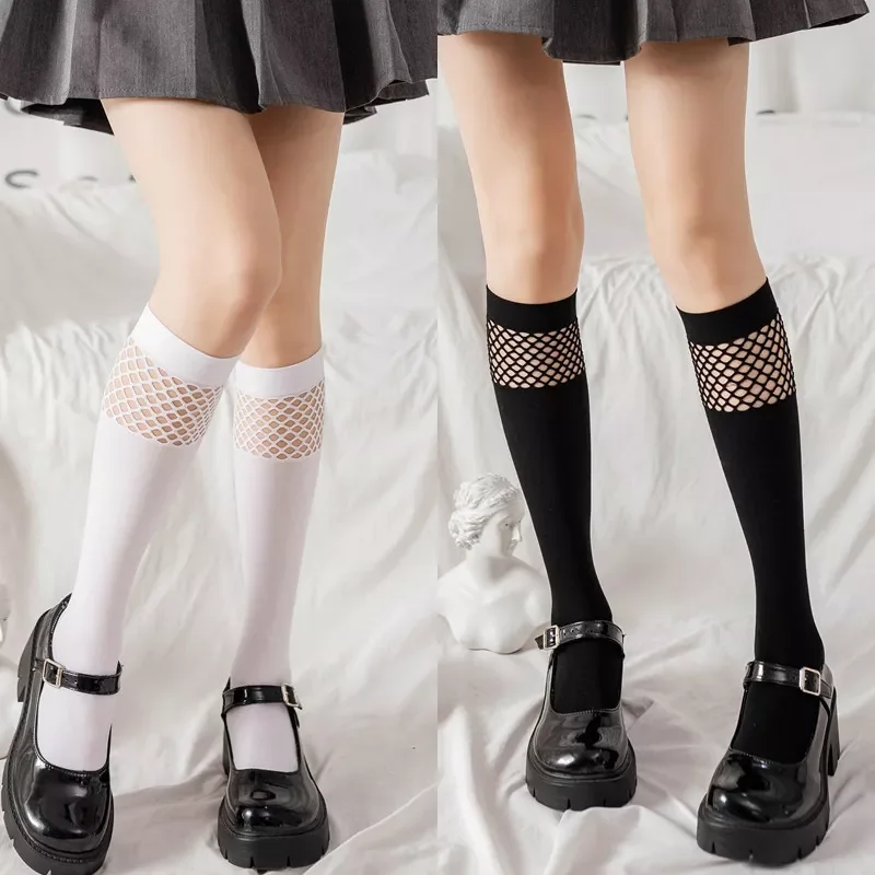 Summer Sexy Knee High Socks Mesh Stockings Fishnet Cute College Style JK Girls Lolita Student Black Gothic Long Socks
