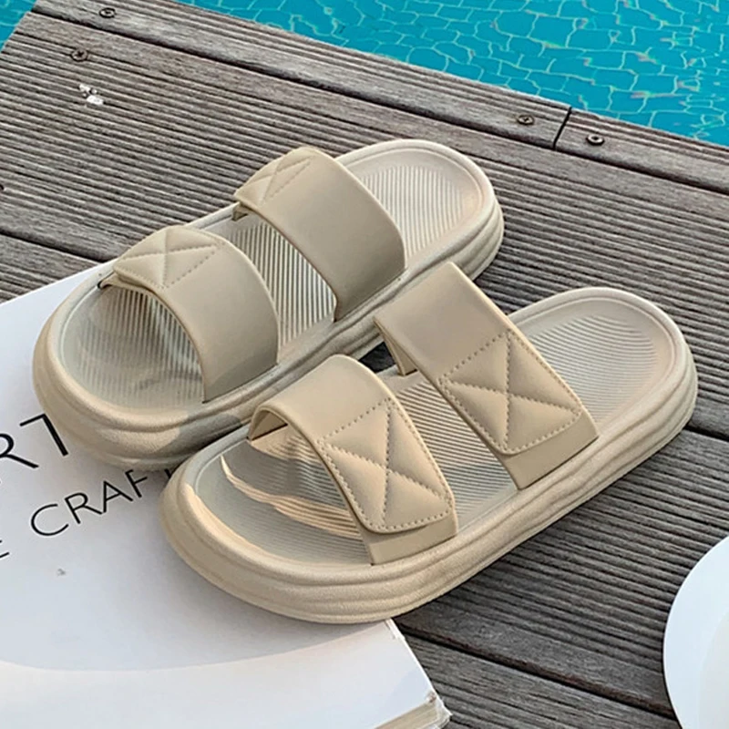 Shevalues Bandage Slippers Women 2023 New Summer Solid Color Women Platform Sandals Home Comfortable Slides Fashion Flip Flops