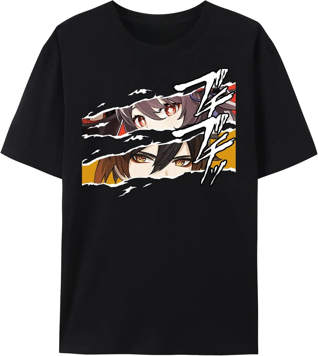 Ударная футболка Genshin хлопковая с коротким рукавом и дизайном всех мультяшных