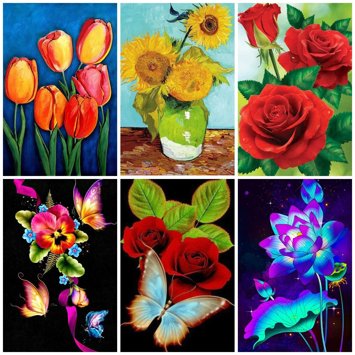 

5D Diy Diamond Painting Roses And Butterflies Diamond Embroidery Cross Stitch Kits Mosaic Full Drill Landscape Home Decor