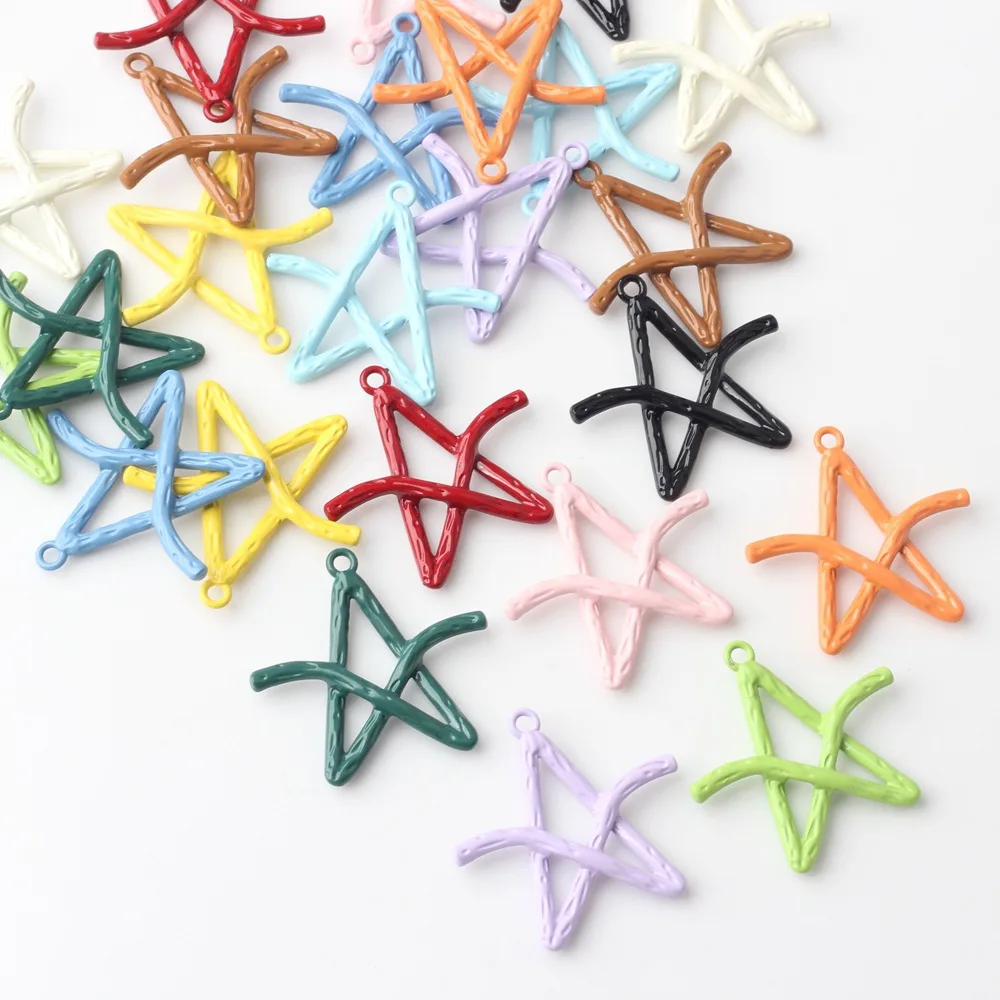 

10PCS Zinc Alloy Macaron Color Pentagram Hollow Star Pendant DIY Bracelet Necklace Materials Jewelry Accessories Makings