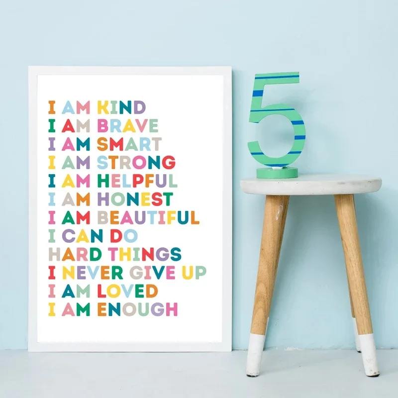 

I Am Brave Kids Inspirational Quotes Poster Colorful Letters Nursery Canvas Painting Wall Art Picture Print Baby Room Decor