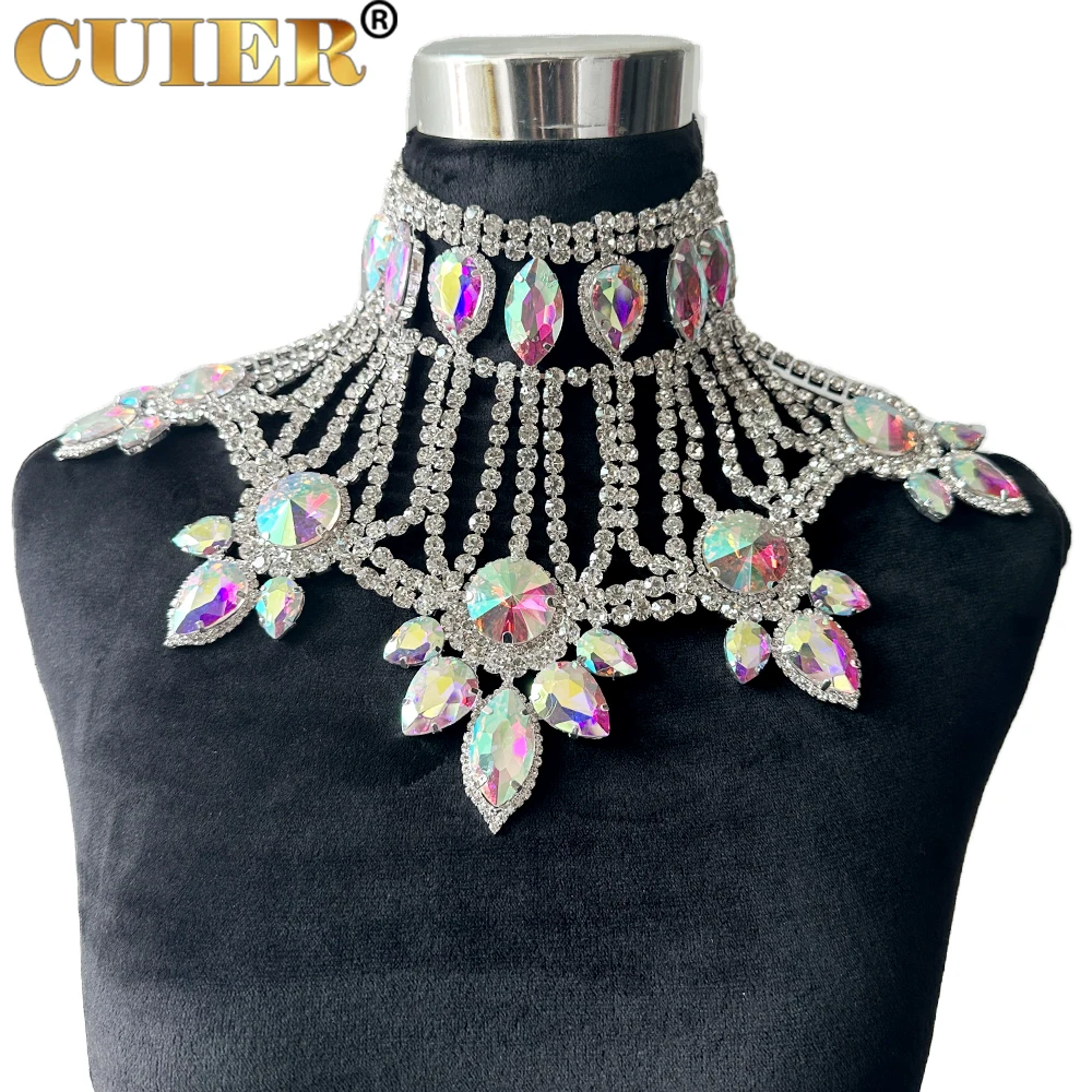 CUIER Glass Strass Top Shiny Necklace for Women Rhinestone Crystal AB Champagne Huge Size Men's Special Occasion Jewelry