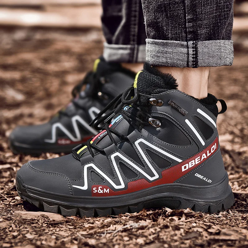 High Quality Winter Hiking Shoes Men Snow Boots Outdoor Travel Warm Plush Lined Waterproof Combat Boots Hiking Ankle Boots