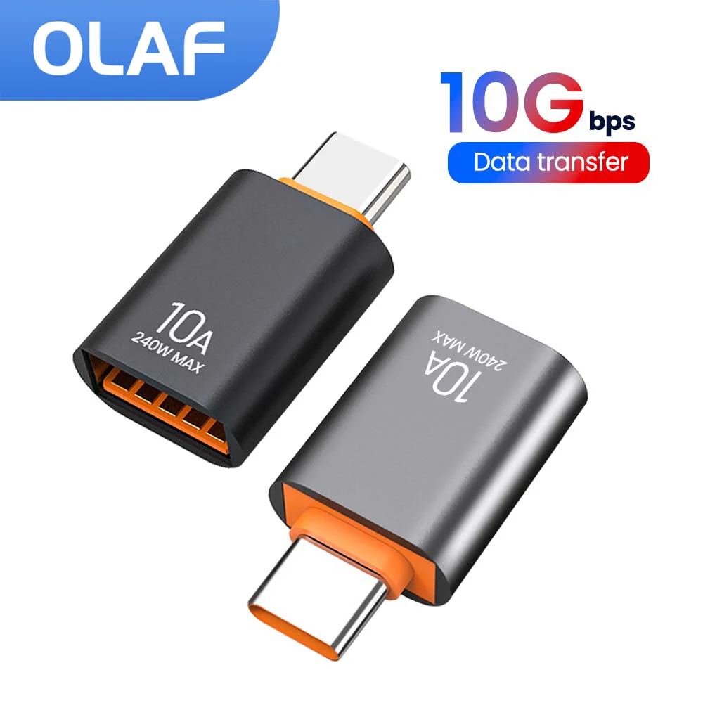 

10A 240W OTG Type C Male To USB A Female Converter For Laptop Macbook Samsung Xiaomi Huawei Phone 10Gbps Data Transfer Adapter