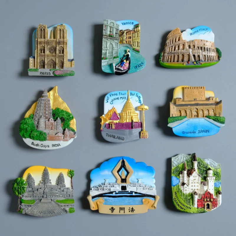 Fridge Magnets Tourist Souvenir Notre Dame Hand Painted Crafts Resin Accessories Home Decor Resin Magnetic Refrigerator Sticker