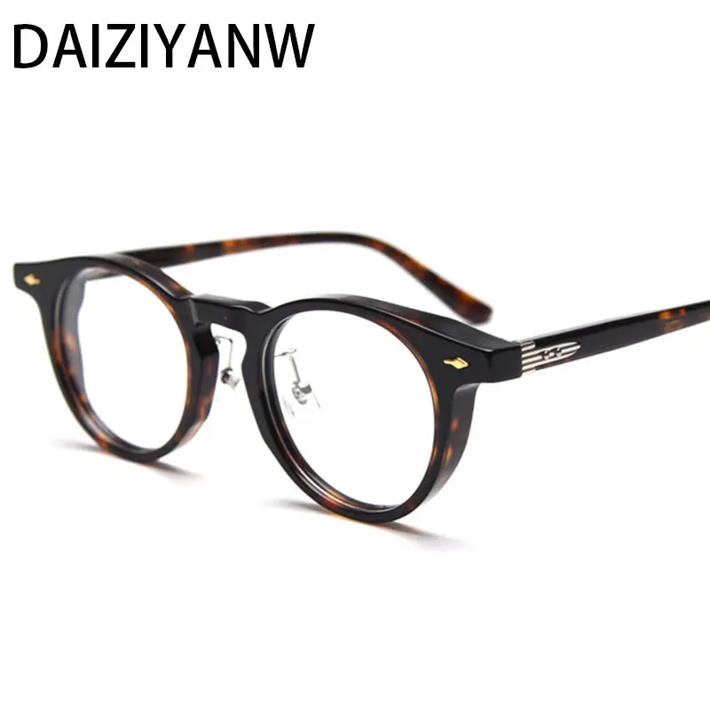 

High Quality Acetate Eyewear Round Rivet Optical Glasses Frame Men Women Leopard Print Glasses