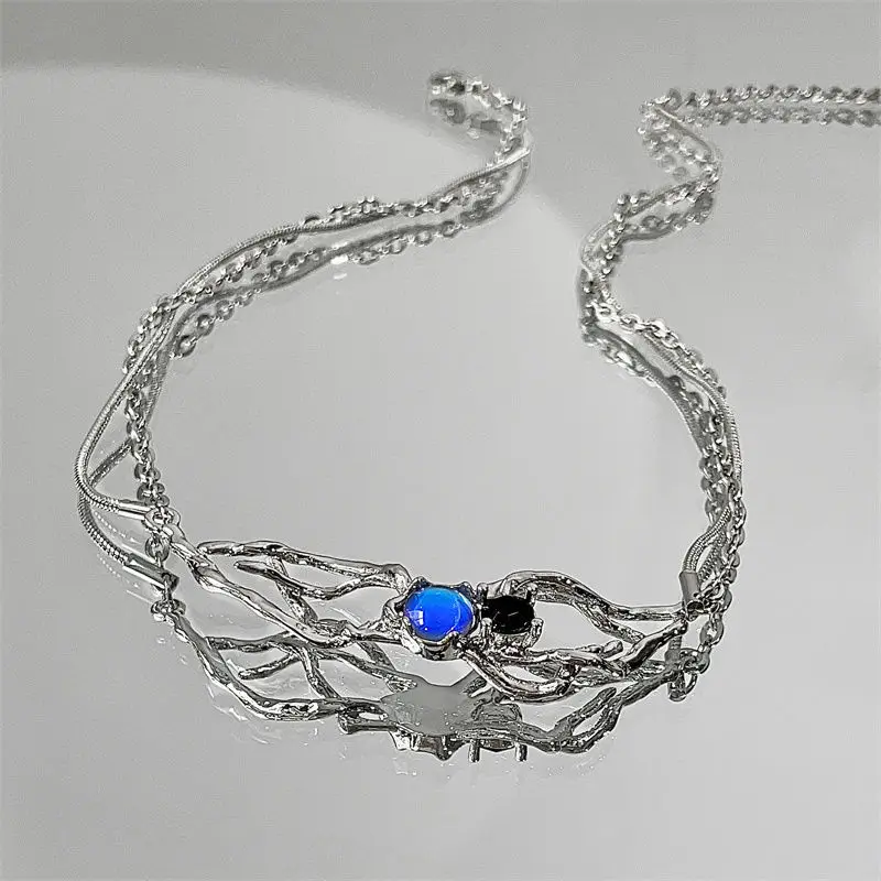 

Blue Black Zircon Spider Tassel Necklace for Man Woman Trendy Jewelry Double Layer Hip Hop Goth Pendant Necklace Sweater Chain