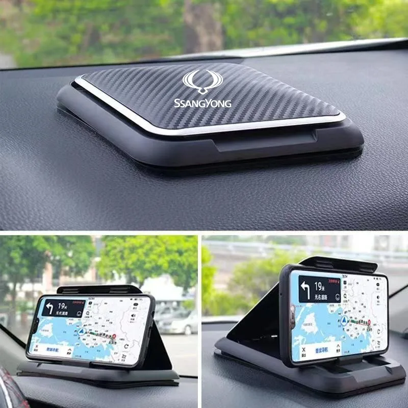 

New Carbon Fiber Car Mobile Phone Bracket Dashboard Phone Holder For Ssangyong Rexton 2 Tivolan Musso Tivoli Kyron Actyon Sport