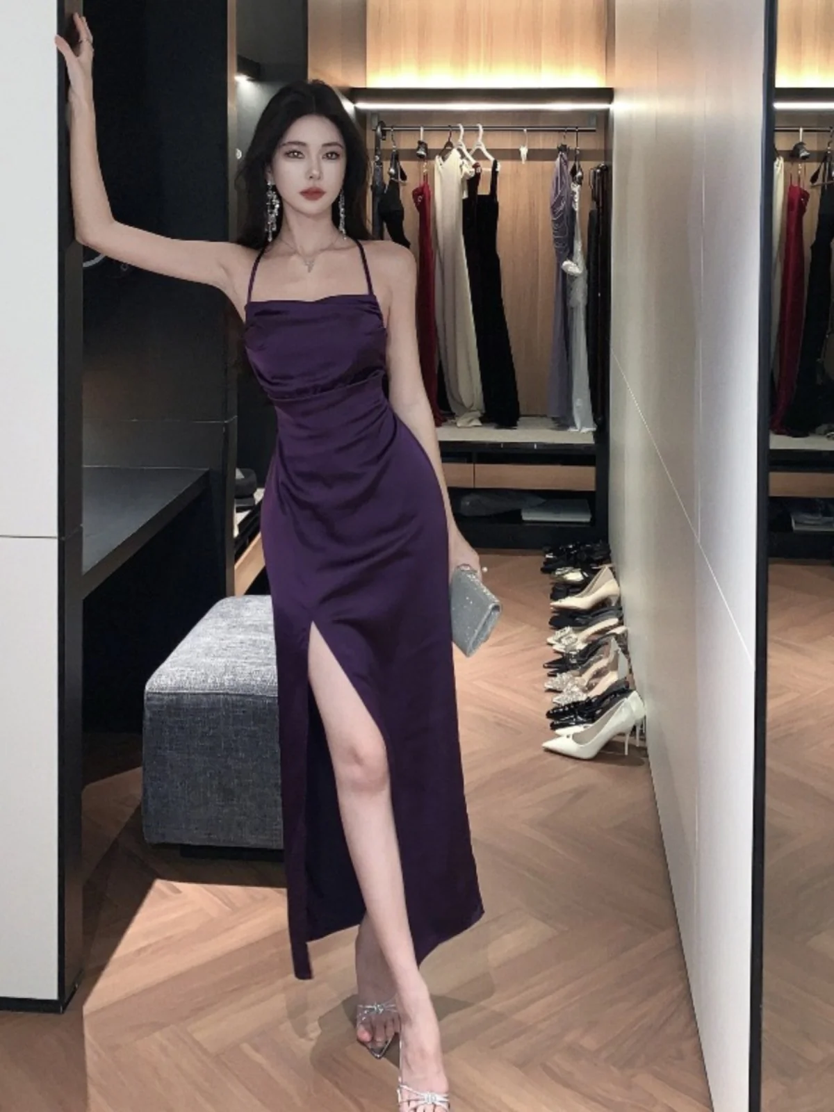 Lady Royal Sister Sle Backless Sling Dress Senior Sense Birthday Formal Winter with Coat Skirts 2024 |